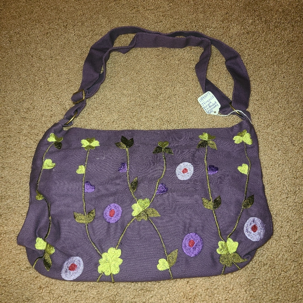 J. Francis Purple Floral Embroidered Women's Bag